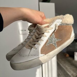 Golden Goose White and Silver Sneakers with Shearling